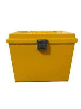 Vintage Yellow Locking File Box Plastic Storage Case Handle Portable - Front Ext